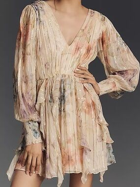 Anthropologie Forever That Girl V-Neck Lurex Mini Dress